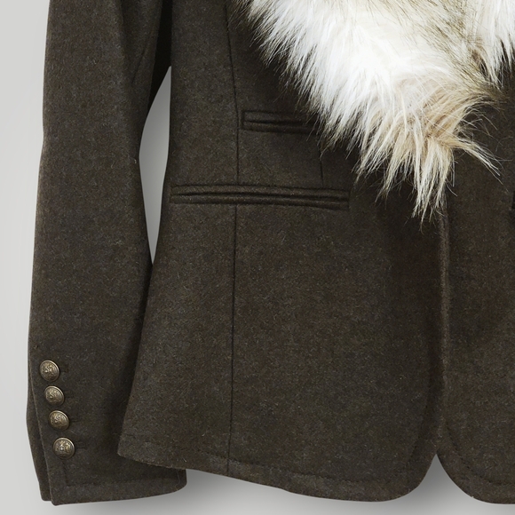 Wool Military Jacket w/ Removable Faux Fur Collar – Gray/Olive 2P - Picture 5 of 7
